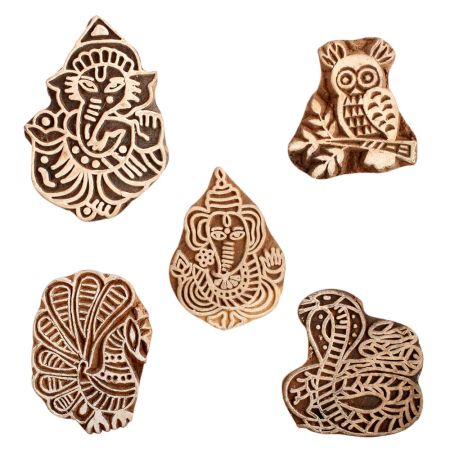 Set of 5 Piece New Mix Wooden Printing Block